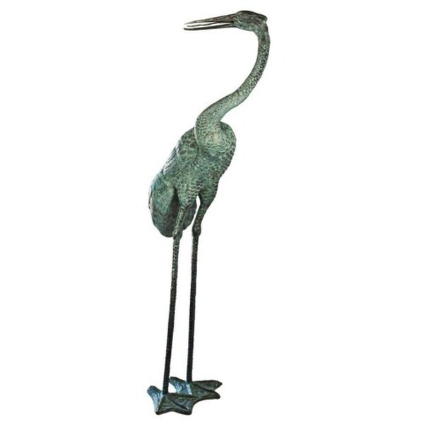 Colossal Crane Bronze Garden Statue: Curved Neck Victorian Design
